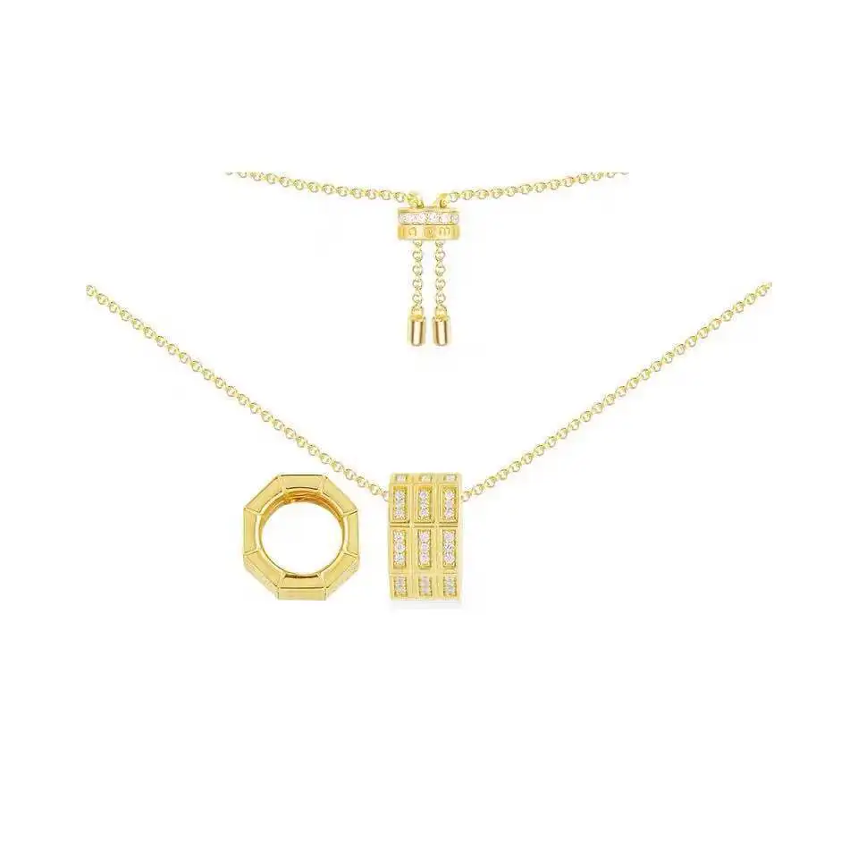 S925 sterling silver high end micro octagon geometric Necklace