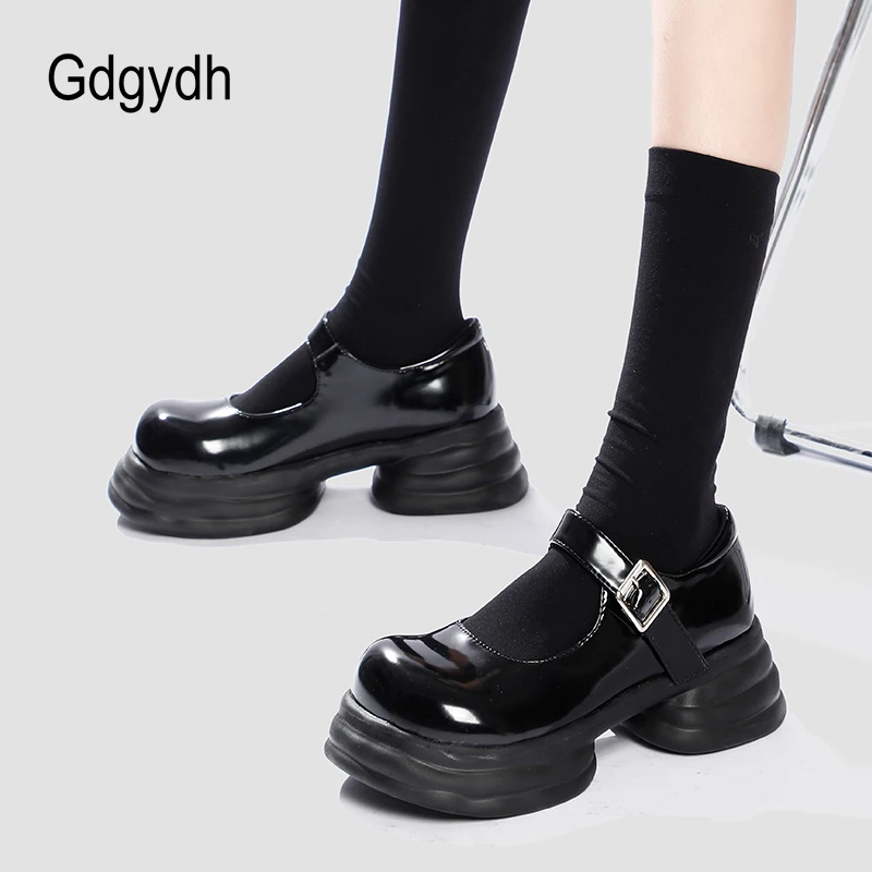 

Gdgydh Platform Mary Jane Shoes Women Chunky Heel Lolita Shoes Patent Leather Japanese College Student Shoes Buckle Strap