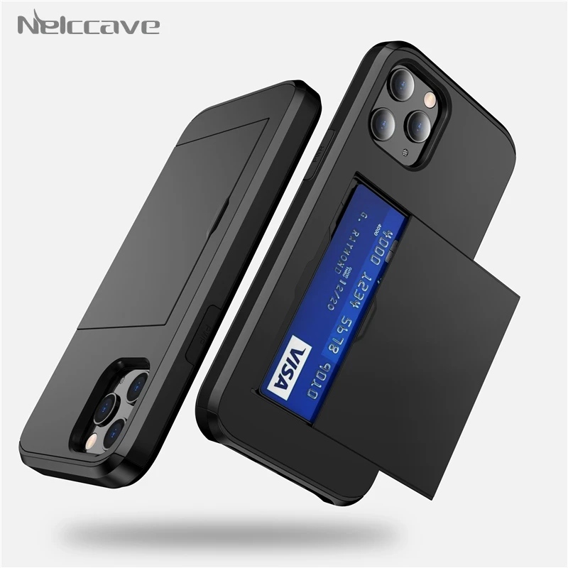 100Pcs Armor Slide Card Case For iPhone 12 11 Pro XS Max X XR 8 7 6 6S Plus SE 2020 Wallet Slots Holder Shockproof Cover | Мобильные
