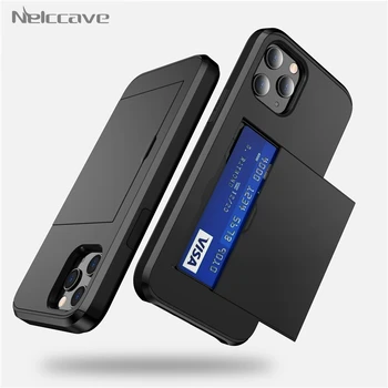 

100Pcs Armor Slide Card Case For iPhone 12 11 Pro XS Max X XR 8 7 6 6S Plus SE 2020 Armor Wallet Slots Holder Shockproof Cover