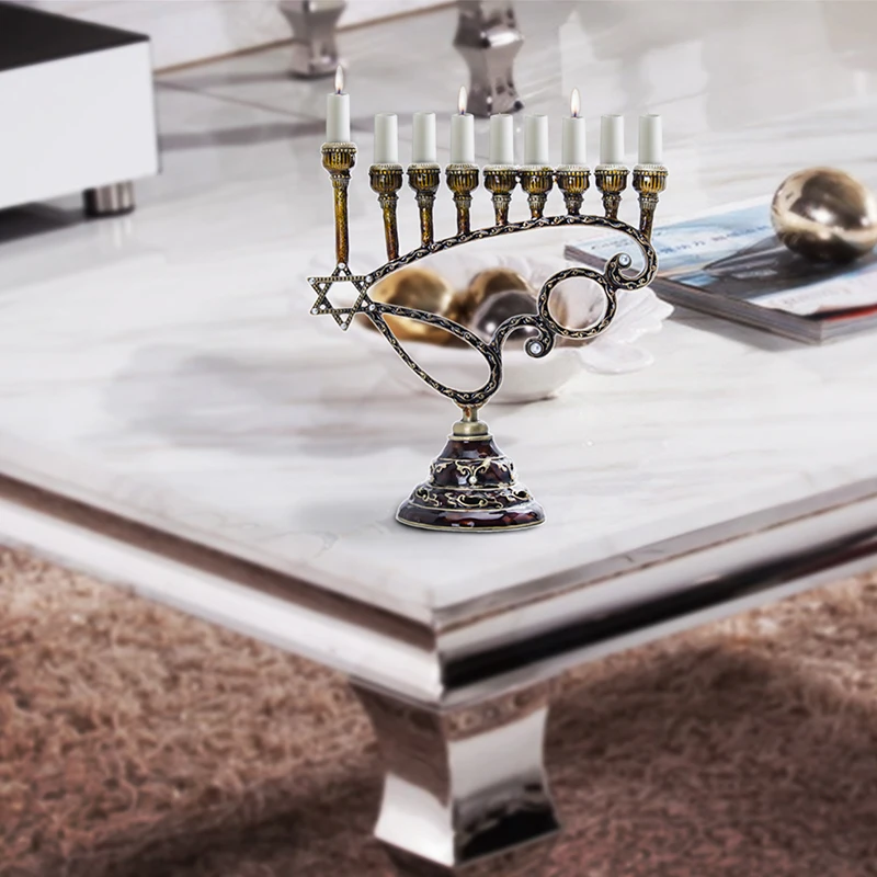 H& D 9 ветка Chanukiah Cupped Menorah Magen Давид Геометрический стиль Judaica Hanukkah Menorah Статуэтка домашний декор Jerusalem подарок