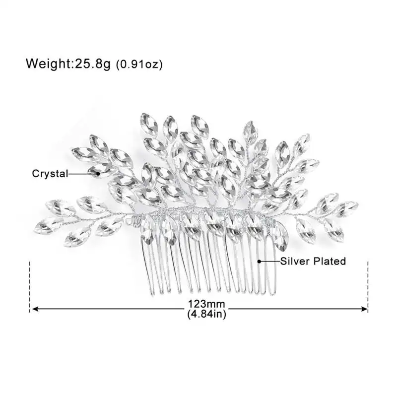 Minlover Elegant Leaves Bridal Long Drop Earrings and Hair Combs for Women Silver Color Wedding Jewelry Sets Leaf Shape Bride Earrings Hair Jewelry Set MEH946+FS324