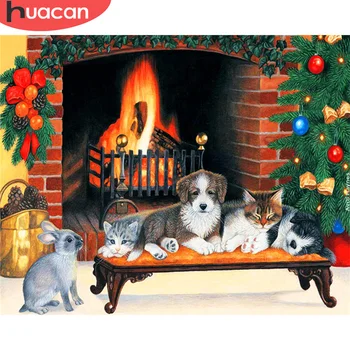 

HUACAN DIY Pictures By Number Christmas Dog Kits Home Decor Painting By Numbers Animal Drawing On Canvas HandPainted Art Gift