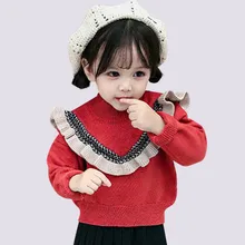 Свитер для маленьких девочек; вязаный свитер в стиле пэчворк для девочек; модный детский свитер с оборками; осенне-зимняя одежда для маленьких девочек