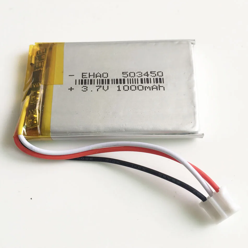 3,7 в 1000 мАч 503450 JST PH 2,0 мм 3pin штекер литиево-полимерный lipo аккумуляторная батарея для MP3 DVD, Pad камера рекордер динамик