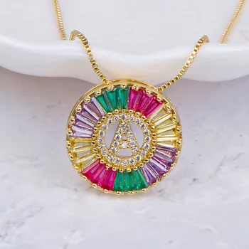 

2020 New Fashion Women A-Z Initials Necklace Rainbow Gold Micro Pave CZ Cubic Zircon Name Letter Charm Pendant Necklaces Jewelry