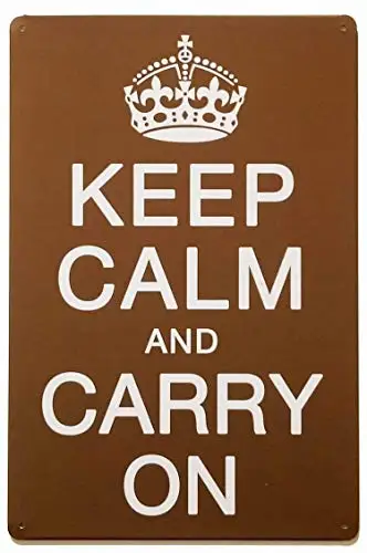 Targa In Latta New Aluminium Metal Keep Calm And Carry On Decor Retro 11.8X7.8 Pollici