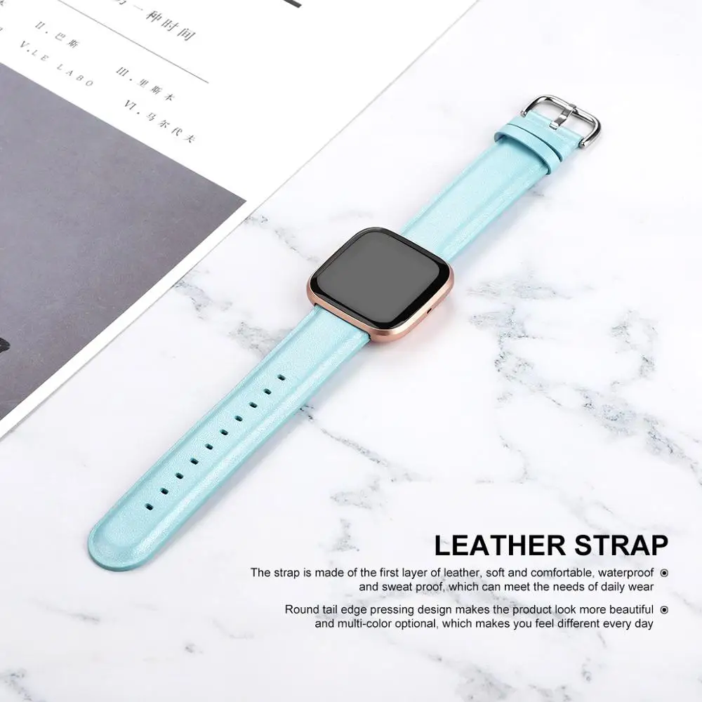 Ремешок из натуральной кожи для Fitbit часы Versa дышащий Одноцветный регулируемый ремешок для мужчин и женщин светильник сменный мужской браслет