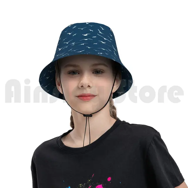 Blue Seagull Pattern Sun Hat Foldable 
