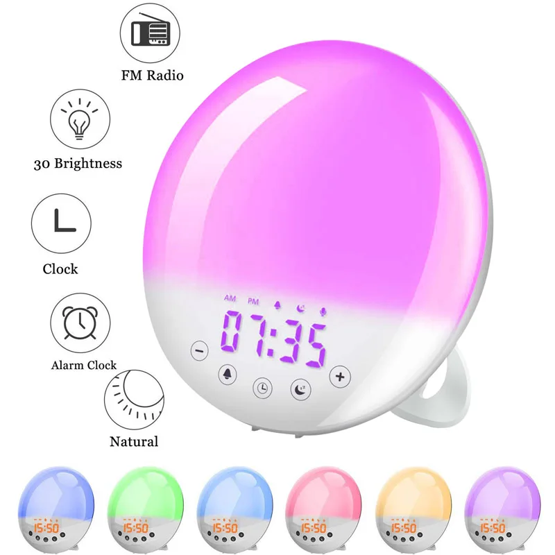 

FM Radio Dual Alarm Clock colorful Atmosphere Lantern Wake-up Light Home Bedroom bedside night light USB charging