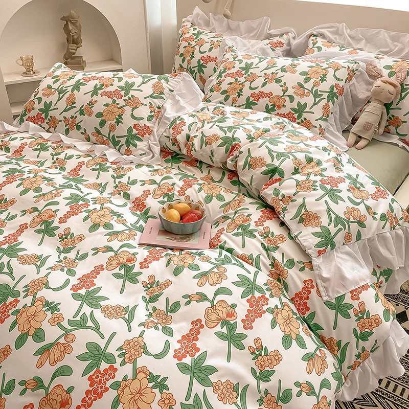 Waliicorners Queen King Quilt Duvet Cover Set Pillowcases Double Bed Set Luxury Soft Princess Ruffle Flower Plaid Bedding Set 60 Hd49b5e5380784e0a882b51b23fa060e1A
