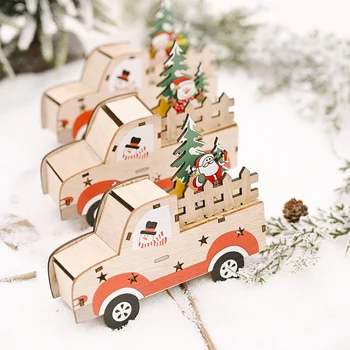 

1x Christmas Decorations Festive Supplies Wooden Diy Car Snowman Ornaments Craft Car Christmas Tree Hanging