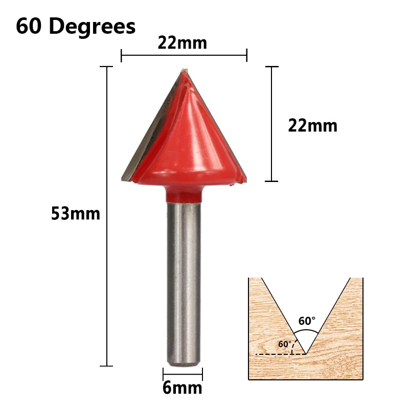 1 шт. 6 мм хвостовик фреза для дерева V Форма древесины маршрутизатор фрезерный резак 3D Обрезка гравировка бит 60/90/120/150 градусов - Длина режущей кромки: 6x22 60D
