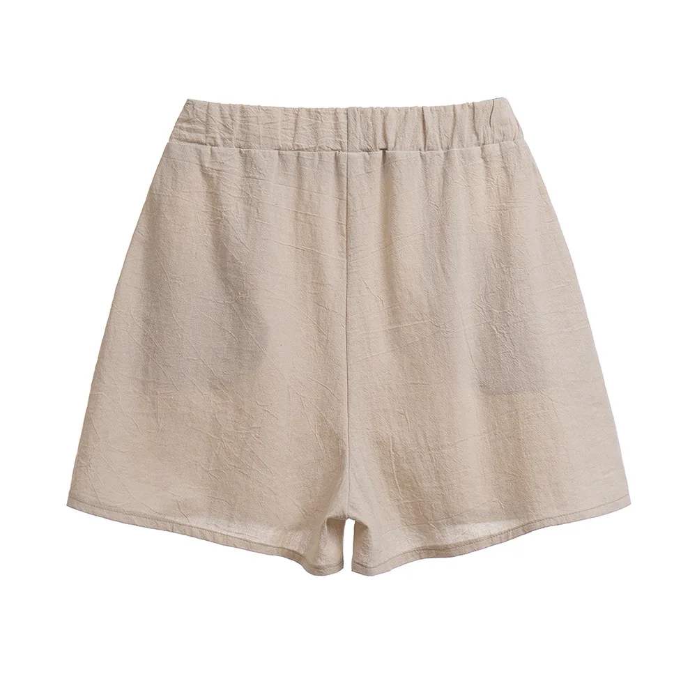 leather shorts Elastic Waist Pockets Shorts Solid Color Summer Shorts Woman Causal Loose Elastic Wasit Daily Cotton Linen Female Shorts New D30 lululemon shorts