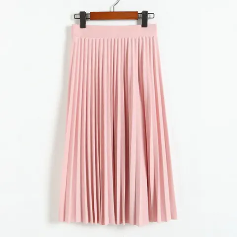 Spring Summer Fashion Women Skirt 2021 Elastic High Waist Solid Half Length Pleated Skirts Ladies Black Pink Midi Skirt