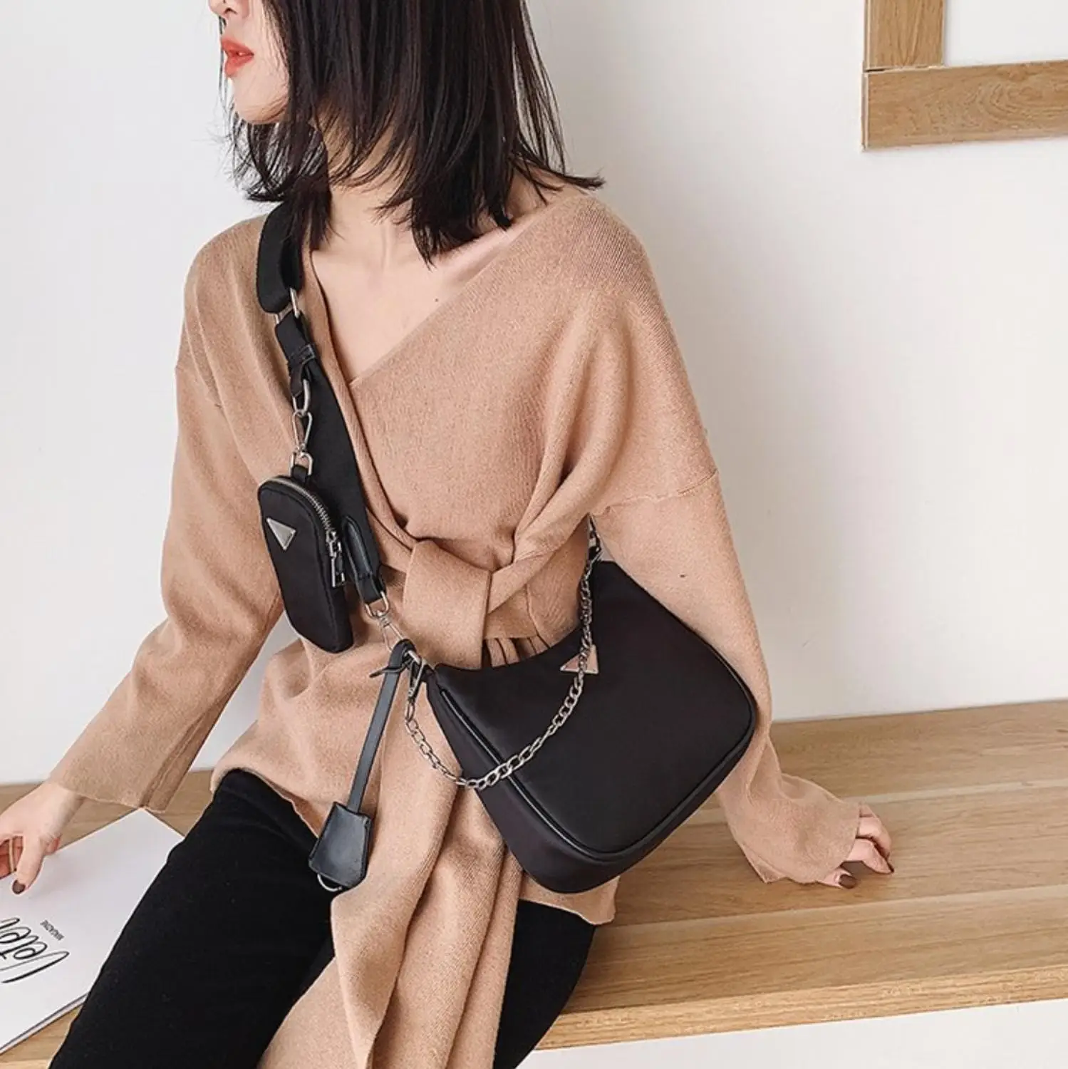 

Fashion Women Canvas Crossbody Handbag Frabic Chain Crossbody Bag Canvas Composite Bag Tote Clutch Fashion Vintage Chain Handbag