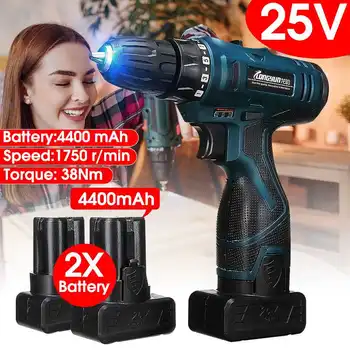 

25V Adjust speed home Cordless Drill bit Electric screwdriver extra Battery Wrench with plastic box power tool