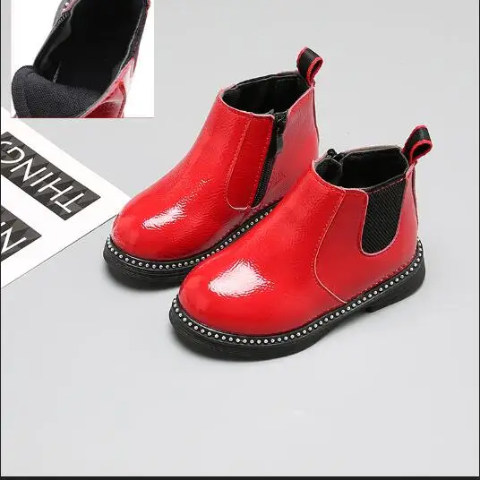 red 3-12 years NEW Girls Leather Boots Boys Shoes Spring Autumn PU Leather Children Boots Fashion Kids Boots Warm Winter Boots - Цвет: red