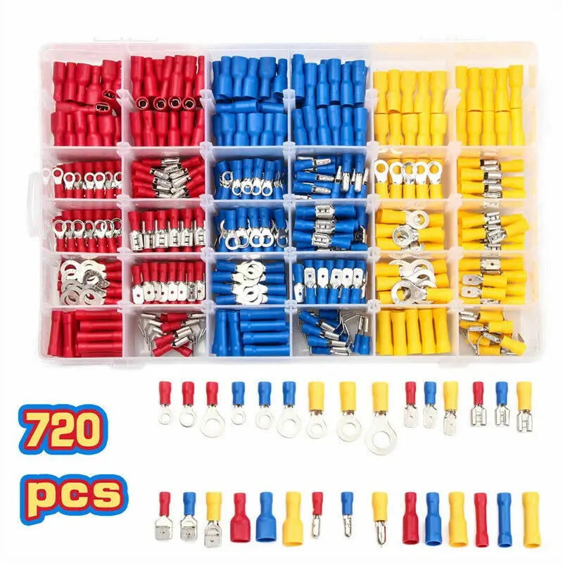 280/480/1200pcs Insulated Cable Connector Electrical Wire Assorted Crimp Spade Butt Ring Fork Set Ring Lugs Rolled Terminals Kit 280/480/1200pcs Insulated Cable Connector Electrical Wire Assorted Crimp Spade Butt Ring Fork Set Ring Lugs Rolled Terminals Kit