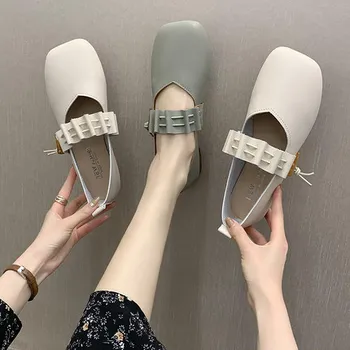 

202 new Korean version of the wild shallow mouth gentle fairy style flat leather shoes women