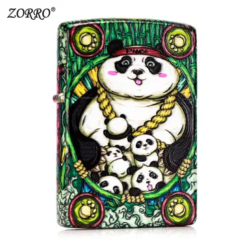 

Lighter Guochao Creative Chaocai Paint Panda Plate It Retro Grinding Wheel Personality Windproof Man