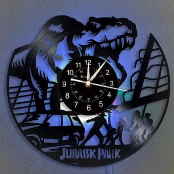 

Jurassic Park Vinyl Record Clock LED Quartz Wall Clock | Handmade Design Unique Gifts for Kids | 7 Color Luminous Wall Clock.