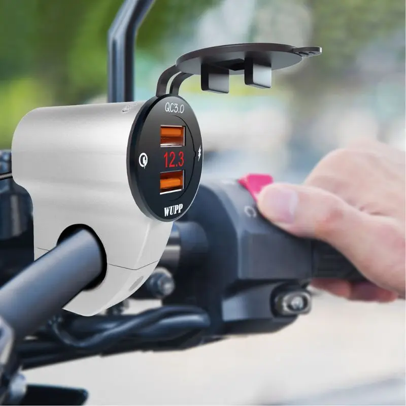 Металлический 12V мотоциклов Водонепроницаемый QC3.0 Dual USB быстрой Зарядное устройство Светодиодный переключатель вольтметра
