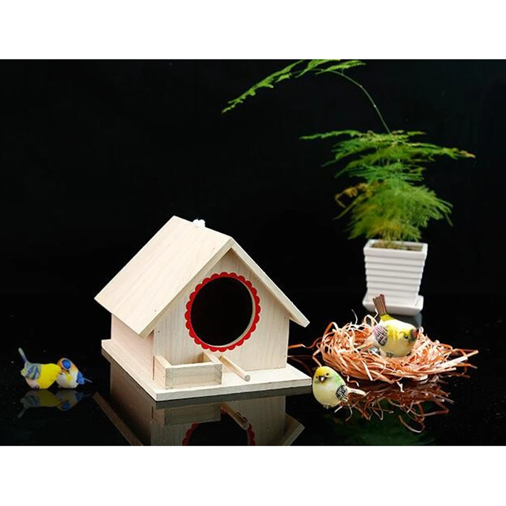 Wooden Wild Bird Nest Box Nesting Feeding Feeder Station House &Stick Yard L
