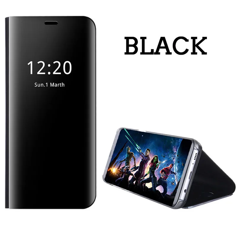 Противоударное Зеркало чехол для телефона для samsung Galaxy S9 S8 плюс S7 A6 A8 плюс Note 8 9 A10 A20 A30 A40 A50 A70 M10 M20 M30 крышка - Цвет: Black