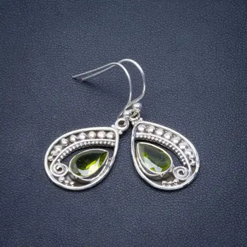 

Natural Peridot Handmade Unique 925 Sterling Silver Earrings 1.5" B2225