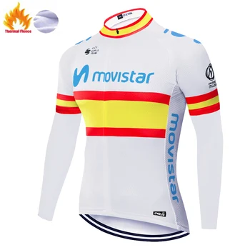 

2020 pro team movistar cycling jersey long sleeves men Winter Thermal Fleece warm bicycle shirt Men ropa ciclismo hombre