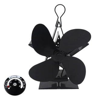 

4 Blade Heat Powered Stove Fan with Thermometer Wood Burner Home Heat Distribution Quiet Fan Home Efficient Heat Distribution