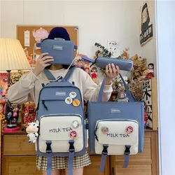 Fashion Women Backpack Contrast Color Student Shoulder Bags Nylon Waterproof School Bags Large Capacity Travel Bags