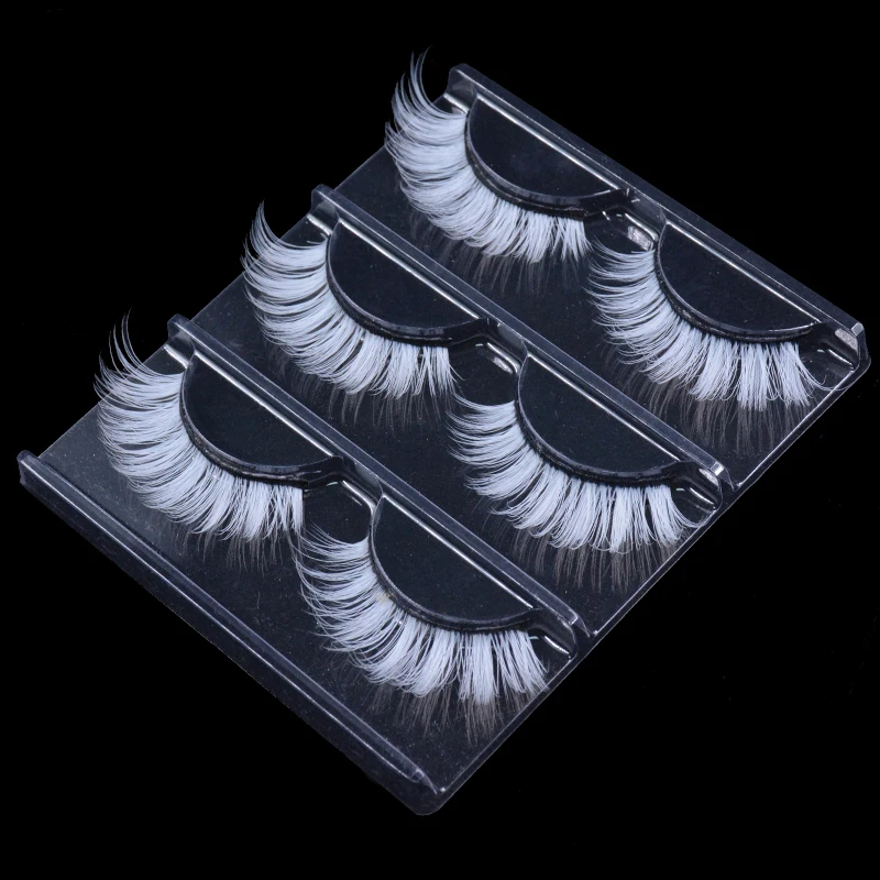 3 Pairs White Eyelashe Fluffy Lace Colored False Lashes Vegan Silk Eye Lashes for Doll Cosplay Party Halloween Makeup eyelash extension,eyelash extensions,eyelash extension lashes,fake eyelashes,false eyelashes