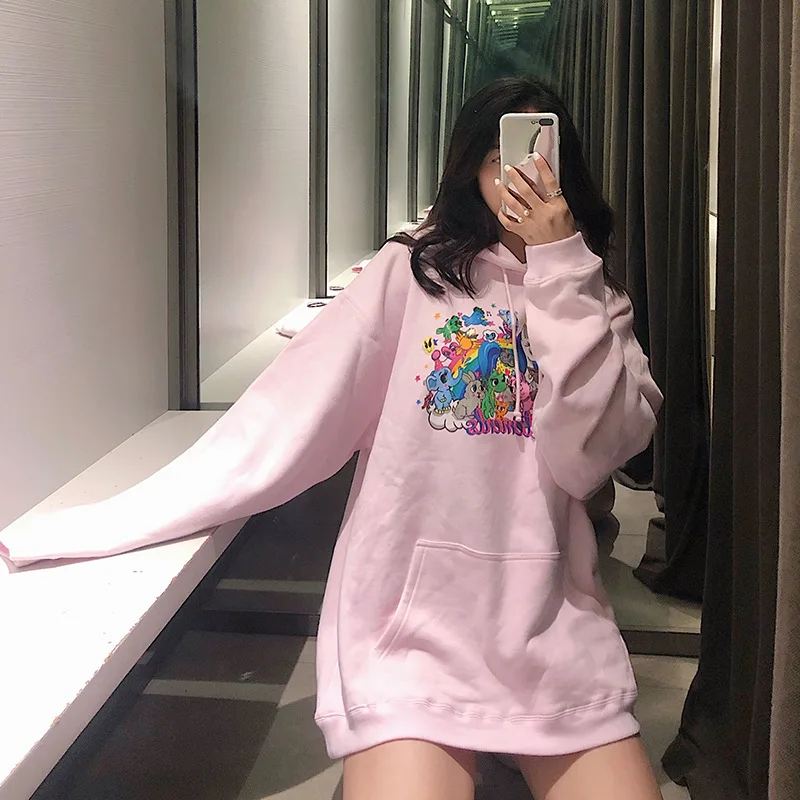 

2019 Pink Sweatshirt The Same Hooded Suit with Long Sleeves Hooded Fashion Sweatshirt Women