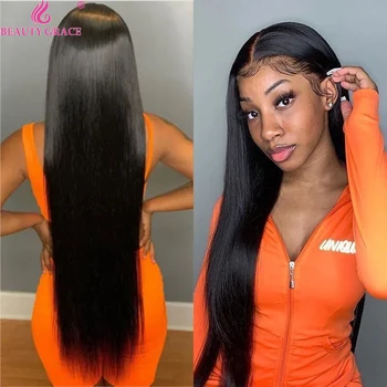 

30 32Inches Long Straight Lace Front Human Hair Wig Pre-Plucked 4X4 Lace Closure Wig Brazilian Remy Hair Wig Density 150%