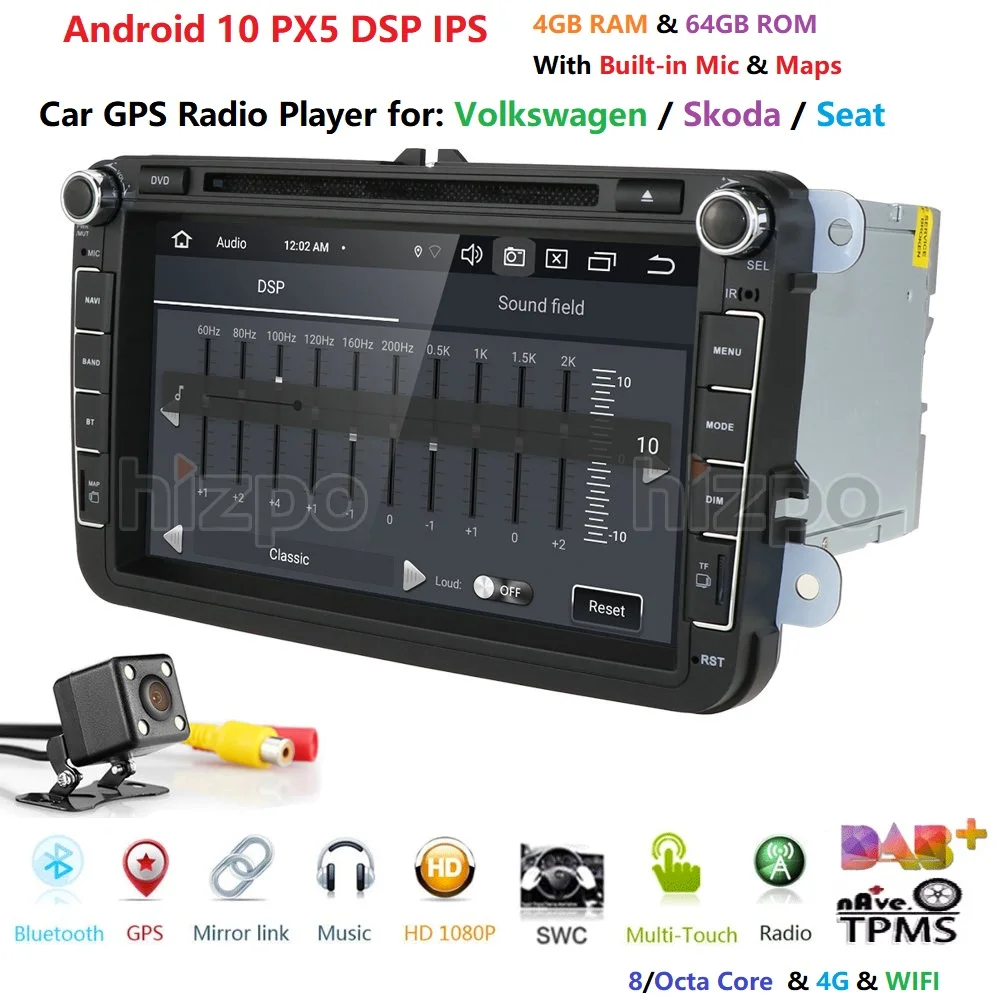 Горячая продажа DSP ips 2din Android10.0 4 Гб 64 ГБ Автомобильный dvd плеер стерео радио Gps для