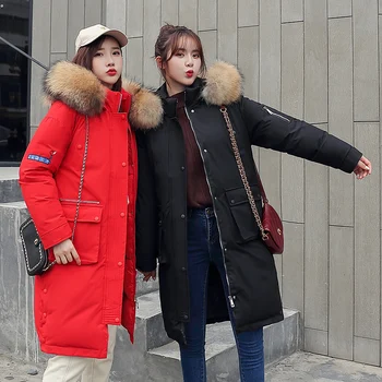 

women jacket Long Overknee Cotton Woman Korean Loose Thickening Keep Warm Will Code Down Jackets Heavy Seta Lead Ins Loose