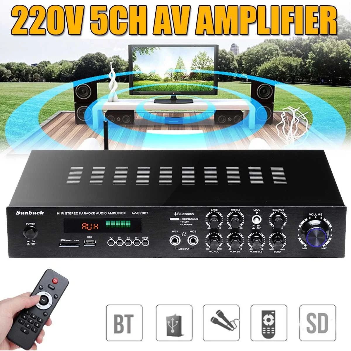 220V 2000W HIFI AV Power Verstärker Audio Subwoofer HiFi Stereo Bluetooth Surround Sound Digitalen Leistungsstarke Hause Karaoke Kino