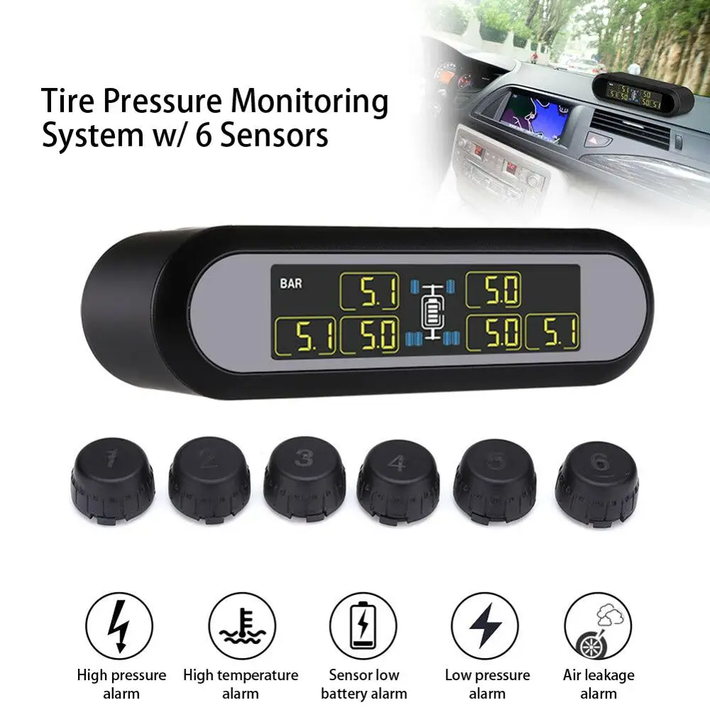 Автомобиль солнечной энергии lcd TPMS монитор давления в шинах Система+ 6 внешний датчик Предупреждение ющий инструмент для мониторинга