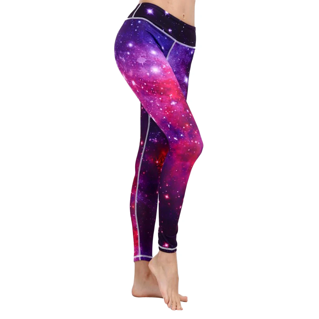 Women's High Waist Galaxy Space Star Print Yoga Pants Tights Stretchy Pilates Workout Sport Yoga Leggings Activewear
