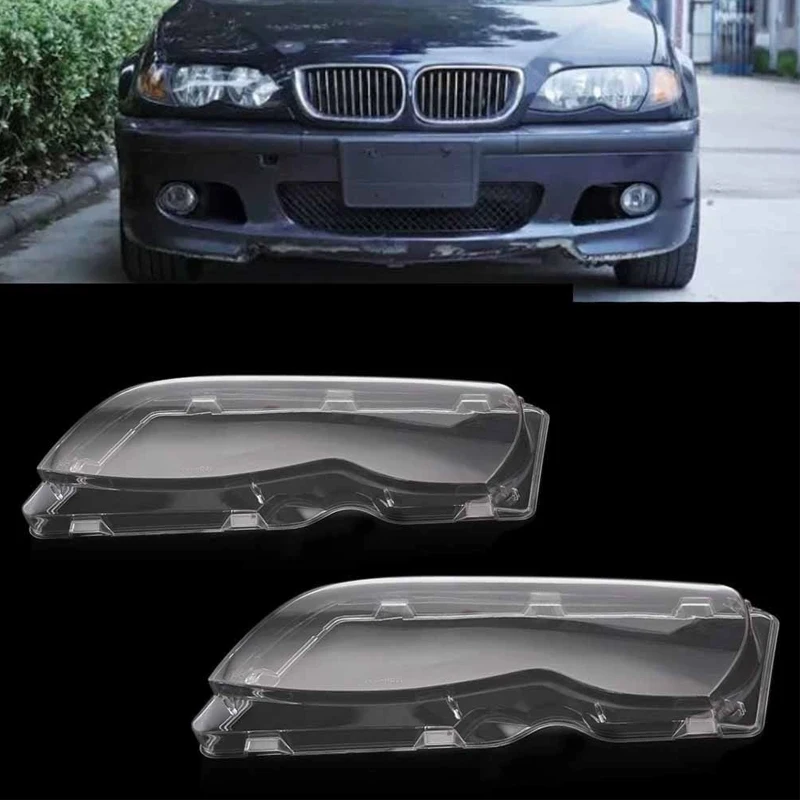 

MagicKit 1pair Automobile Headlamp Glass Cover Clear Left Right Headlight Lens Shell for BMW 3-series E46 Sedan/Wagon 02-06 face