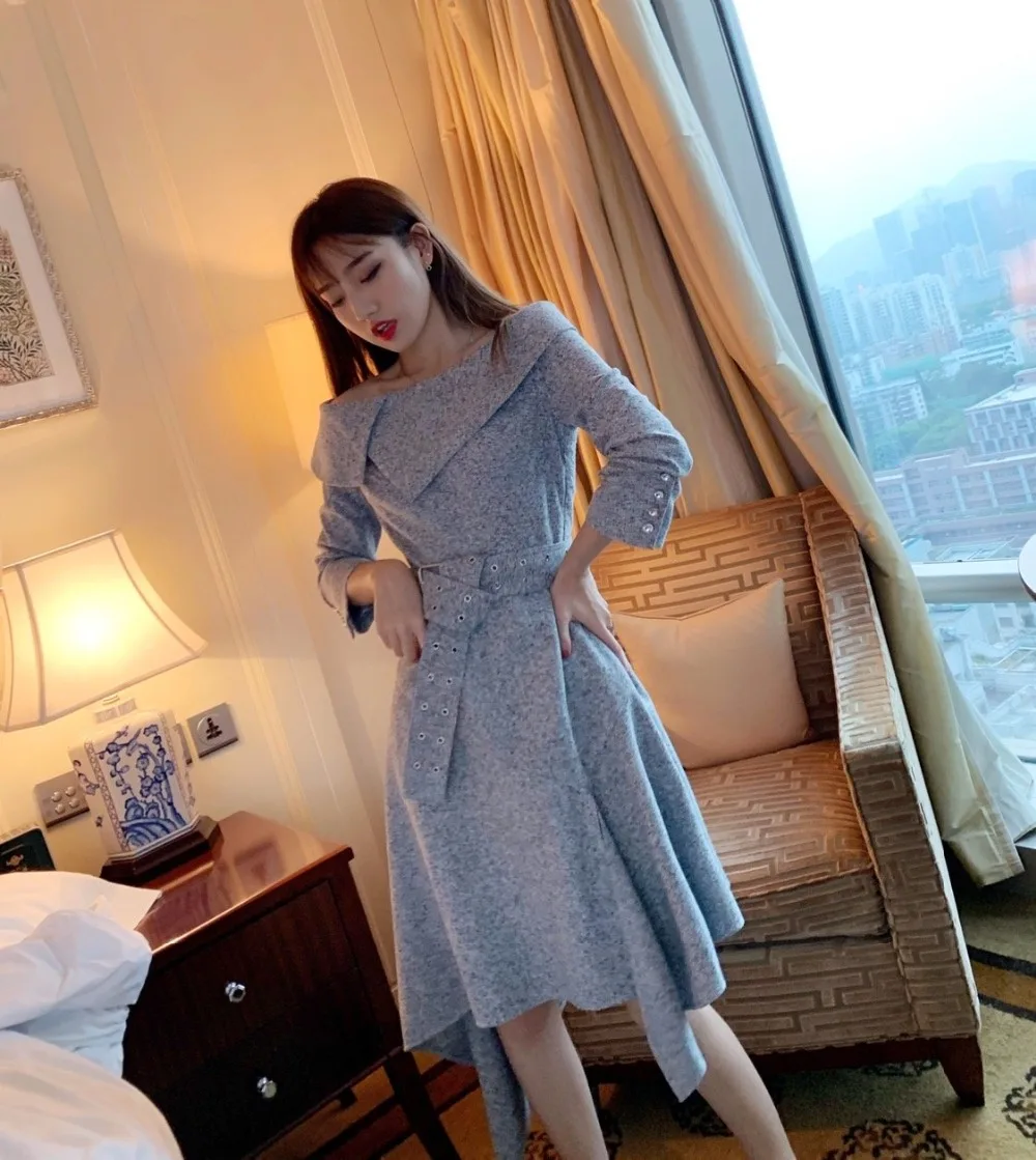 fashion new women slash neck asymmetrical dress female casual dresses 2 color gdnz 11.23