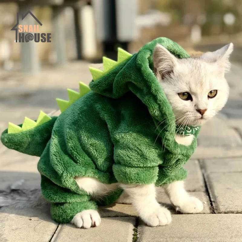 Snailhouse-ropa de Gato, disfraces de dinosaurios divertidos, abrigo cálido de invierno para gato de peluche, Sudadera con capucha para gato pequeño, ropa para perro cachorro, gran oferta