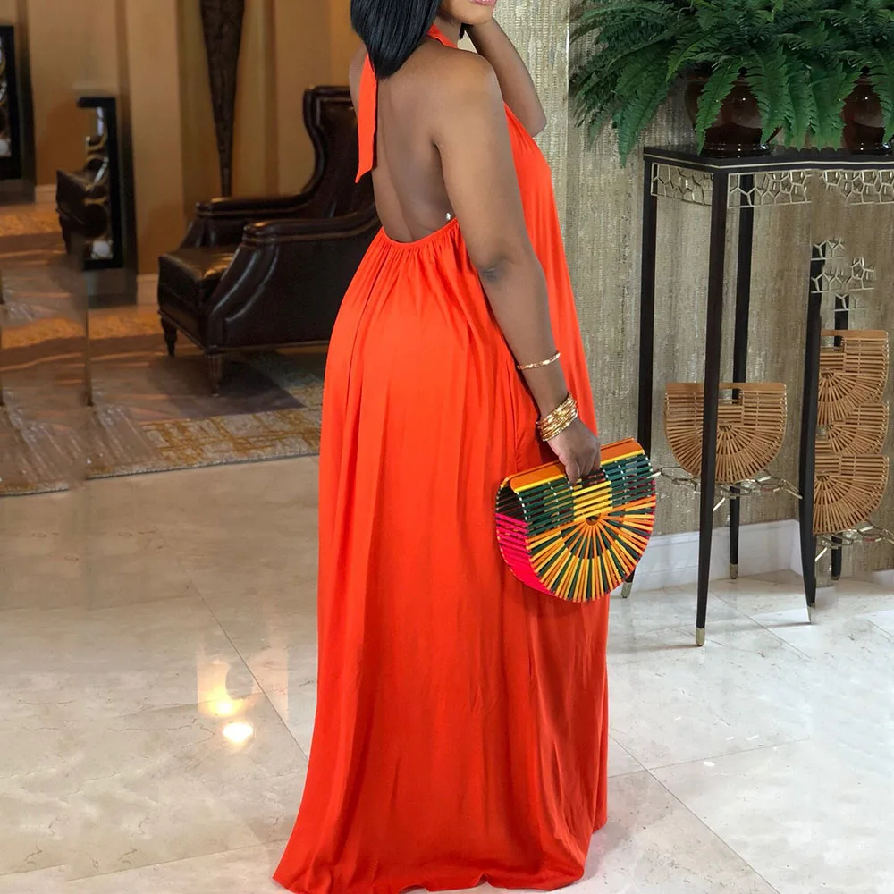 orange and white maxi dress