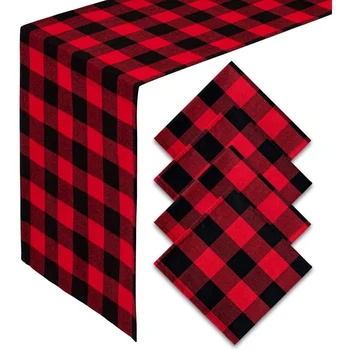 

Checkered Tablecloth,4 Checkered Napkins,Tablecloths,for Indoor and Outdoor Parties, Family Dinners,Christmas Parties