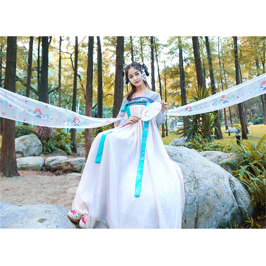 Китайский традиционный стиль, женское платье с вышивкой Hanfu, элегантное платье, праздничный танцевальный костюм, Древний Ретро стиль, для сцены, народная одежда на год