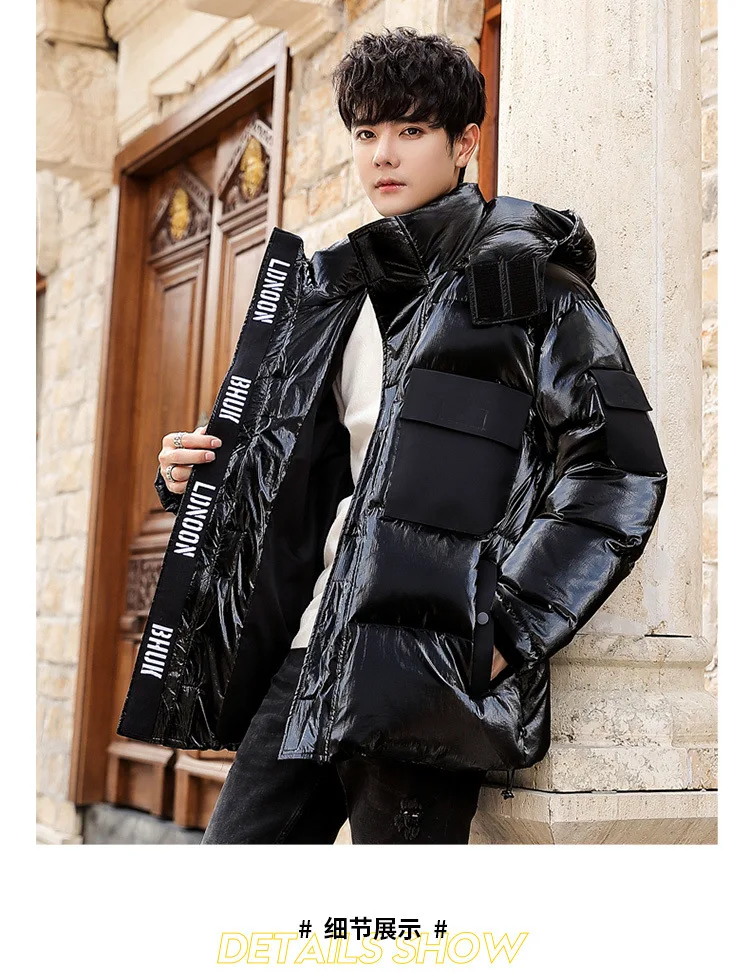 new down jacket men's short white duck down jacket British cool and thick warm Hooded JacketNew down jacket double side loo