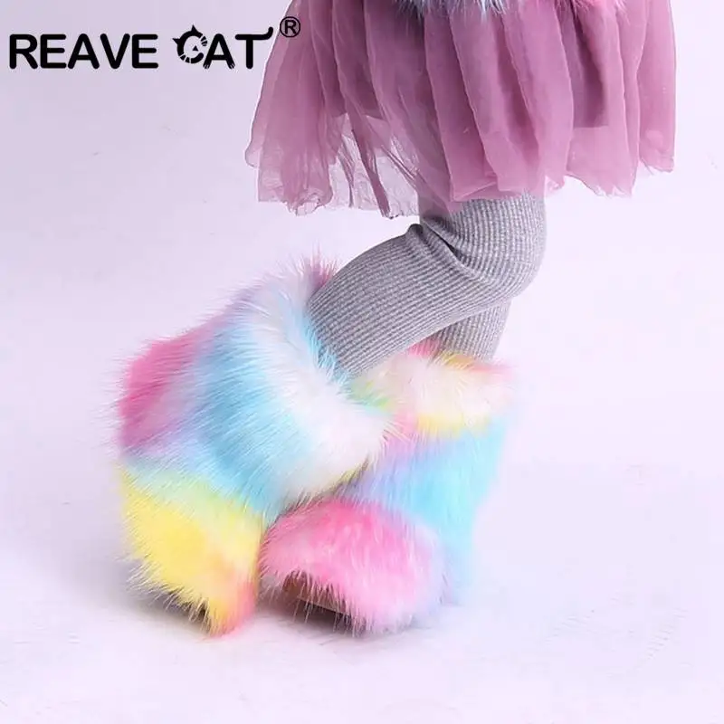 REAVE CAT/детские зимние ботинки; Новинка года; Зимние ботильоны с искусственным лисьим мехом для девочек; теплая зимняя обувь; бархатная обувь с хлопчатобумажными стельками; 19-33 - Цвет: BB-20