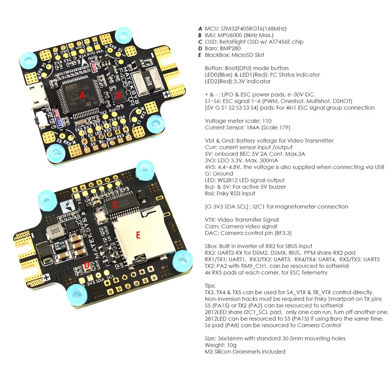 Оригинальный Matek Systems BetaFlight F405 F411 F722 F765 H743 игровые Джойстики для RC гоночный Дрон с